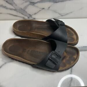 Birkenstock Women's Black Leather Festival Boho Madrid Slides Sandals Sz 39 Sz 8
